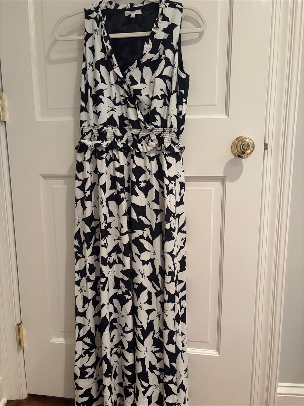 Joie Black and White Floral Surplice Maxi Dress